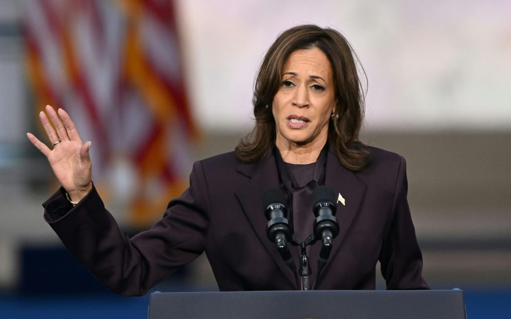 US Vice President Kamala Harris speaks at Howard University in Washington, DC, on November 6, 2024. - Donald Trump won a sweeping victory Wednesday in the US presidential election, defeating Kamala Harris to complete an astonishing political comeback that sent shock waves around the world. (Photo by SAUL LOEB / AFP)