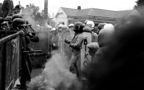 An image from a Springbok Tour protest in 1981, by photographer Anthony Phelps.