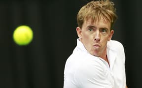 New Zealand tennis player Rubin Statham in action in a Davis Cup tennis tie in Christchurch.
