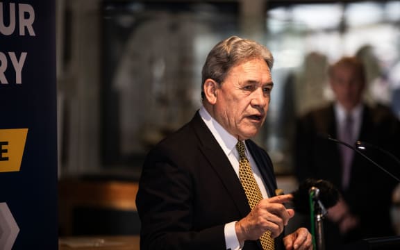 New Zealand First leader Winston Peters speaks at a public meeting at Napier Sailing Club in Napier on 29 September 2023.