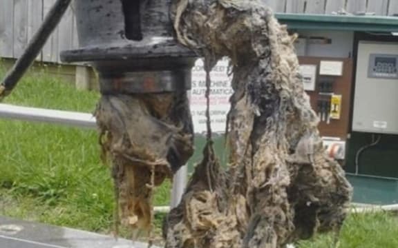 Wet wipes blocking a wastewater pump.