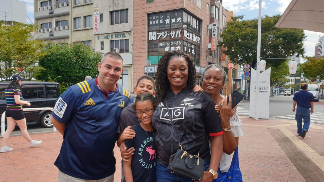All Blacks fans in Beppu ahead of the clash with Canada.