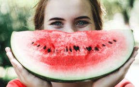 woman with watermelon