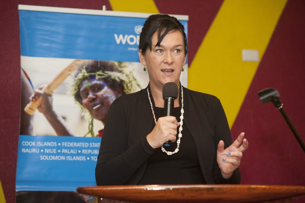 UN Women Multi Country Representative Aleta Miller speaking at the launch