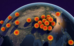 A computer illustration of the global spread of coronaviruses,
