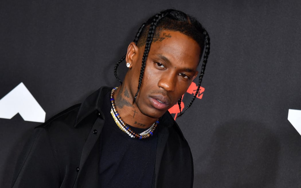 US rapper Travis Scott arrives for the 2021 MTV Video Music Awards at Barclays Center in Brooklyn, New York, September 12, 2021.