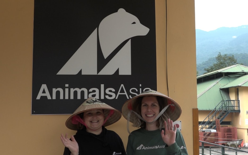 NZers Sarah Van Herpt and Lauren Werrey at the moon bear sanctuary in Vietnam.