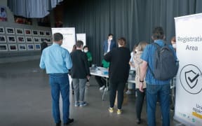 People queue up at mass vaccination in Manukau.