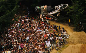 Erice van Leuven flying high at McGazzfest mountain bike festival in Queenstown last week.