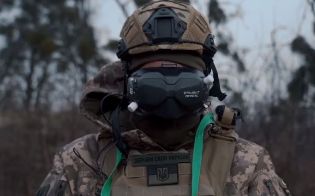 Pilots wear goggles with a live front-on-view camera feed to steer the drones. (Supplied: Defence Intelligence of Ukraine/Starlife)