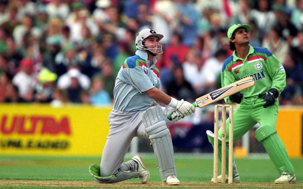New Zealand batsman Martin Crowe playing against Pakistan in the 1992 World Cup.