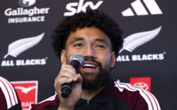 WELLINGTON, NEW ZEALAND - JUNE 22: Fehi Fineanganofo speaks during the New Zealand All Blacks Squad Announcement at Feilding Yellows Rugby Club on June 22, 2026 in Feilding, New Zealand. (Photo by Hagen Hopkins/Getty Images)