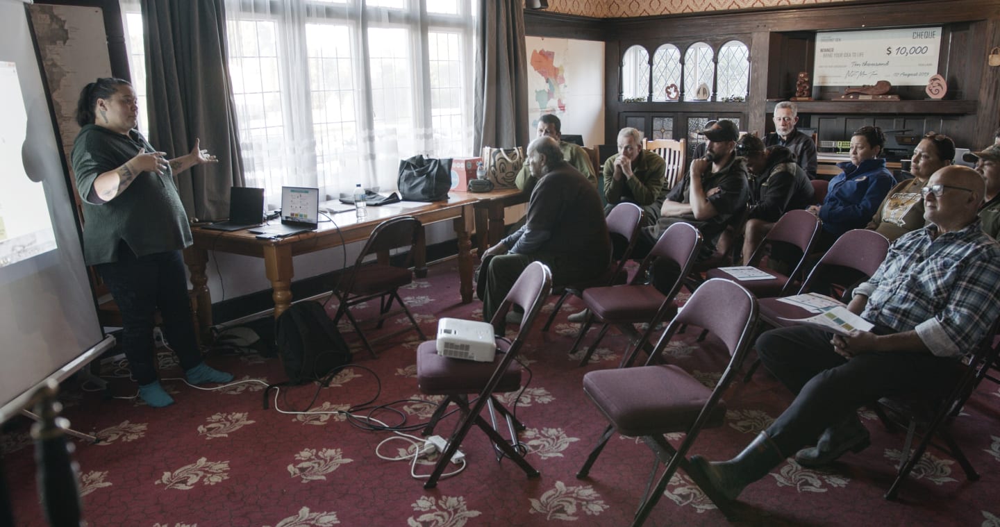 Tina Ngata conducts Raukumara Roadshow hui, Tolaga Bay, East Cape