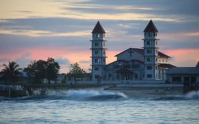 Tuvalu seafront, less than 13,000 people live on the Pacific Island country's nine islands.