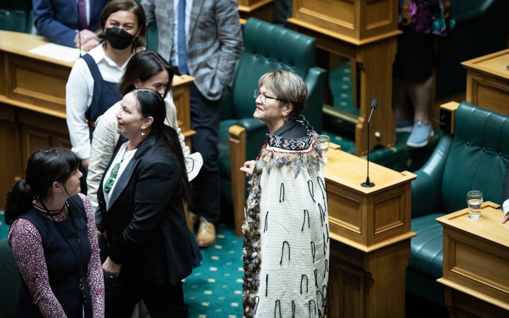 Labour MP Soraya Peke-Mason is congratulated by fellow MPs after her maiden speech in Parliament, 26 October 2022.