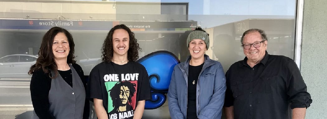 From left, Jo Kingi (Tokomairiro Waiora manager) Hoani Wipaki, Tia Potae (programme lead) and John Sayles (Tokomairiro Waiora Counsellor).