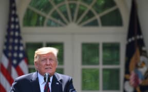 US President Donald Trump in the Rose Garden of the White House, Washington DC.