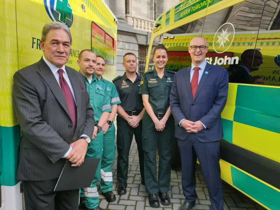 Winston Peters with St John ambulance staff.