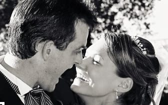 Paul Weeks with his wife Danica on their wedding day, and his sister Sara Weeks, inset.