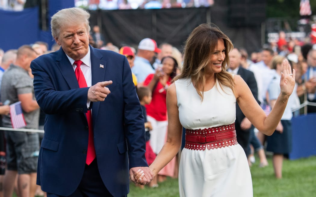 US President Donald Trump and First Lady Melania Trump host the 2020 "Salute to America" event in honor of Independence Day on the South Lawn of the White House in Washington, DC, July 4, 2020.