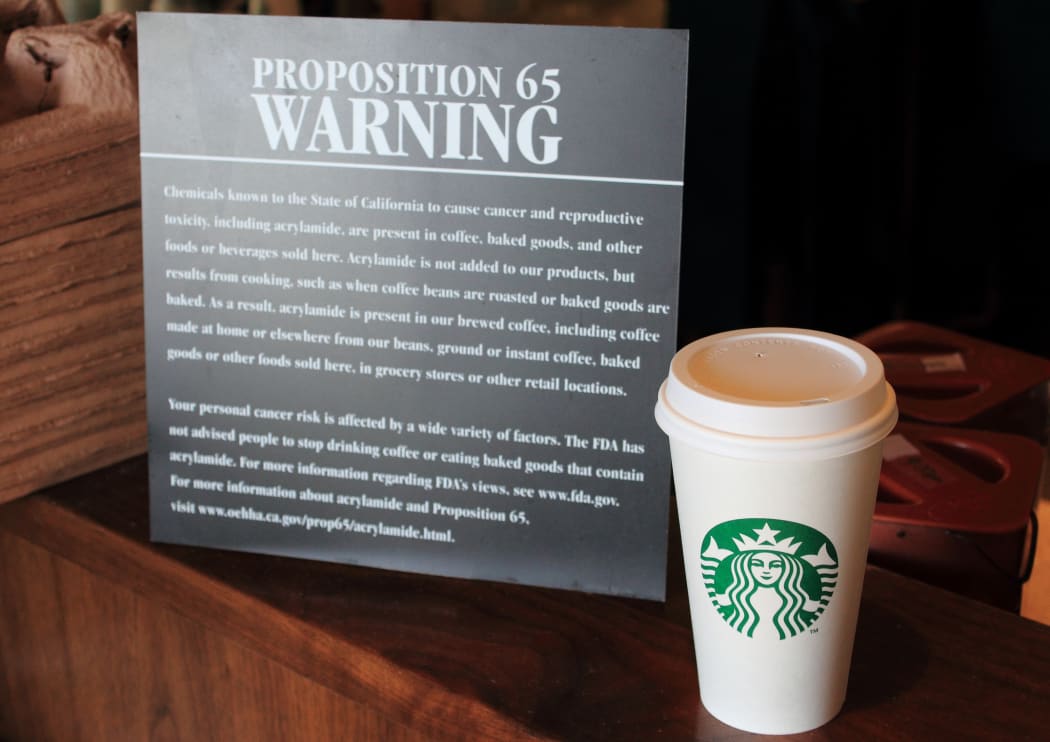 A proposition 65 warning at Starbucks
