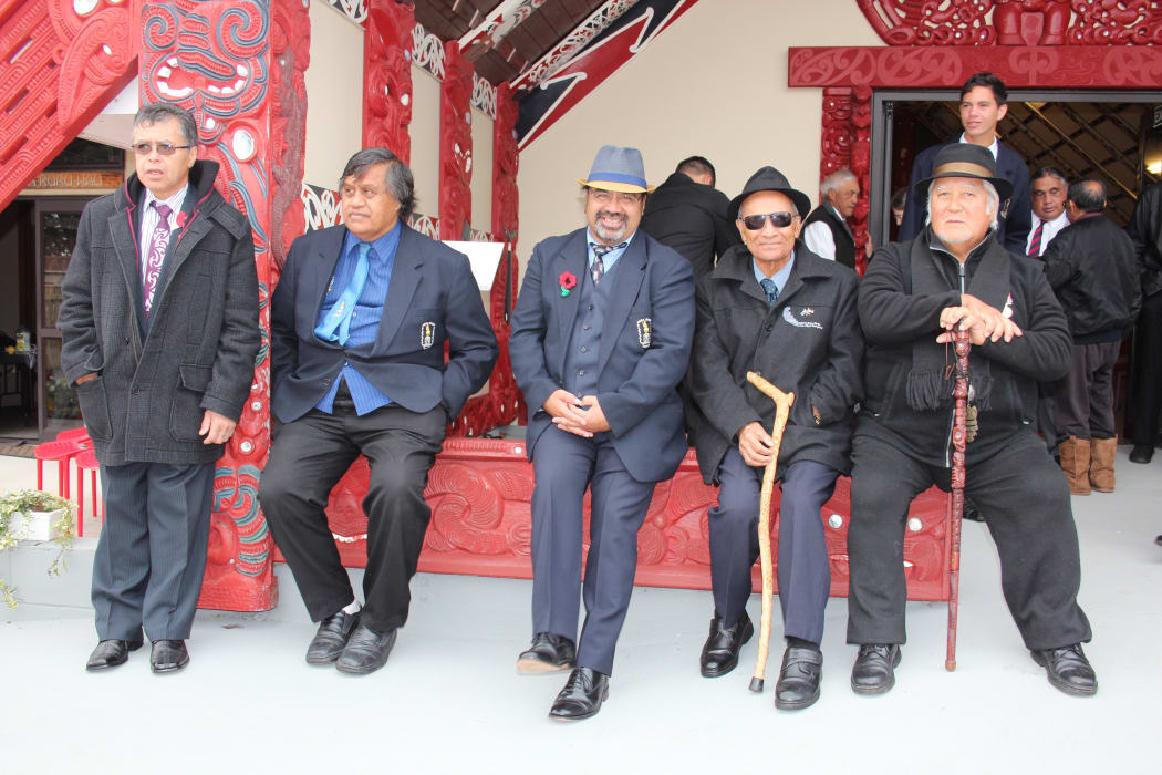ANZAC commemorations at Huria marae 2015, Sonny Ranapia, Chris Nepia, Te Moanaroa Ngatoko, the late Dr Morehu Ngatoko Rahipere and Hori Rikirangi.