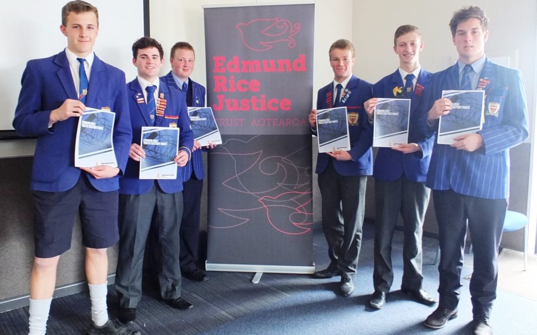 Students at the launch of the Youth in Custody report - Tim Marshall, Lincoln Harrison, Fergus Sharp, James Beattie, Charlie Devine, Adrian Els (left to right).