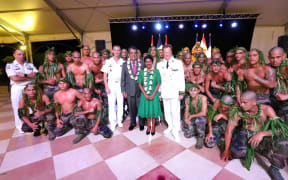 French overseas minister Ericka Bareigts (centre) during a visit to French Polynesia.