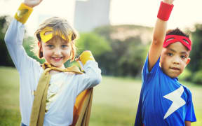 Kids Superheroes Fun Costumes Play Concept