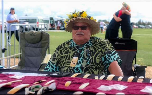 Matagiolo Nanumea Foua at his stall at the Easter Tournament.