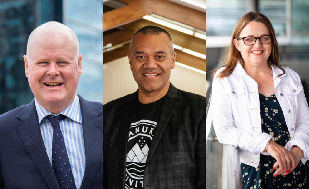 From left, Communities Against Alcohol Harm secretary Grant Hewison, Auckland councillor Fa'anana Efeso Collins and Auckland University associate professor Christina Stringer.