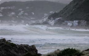 A large swell warning is in place for Wellington's south coast. (Houghton Bay pictured.)