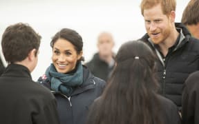 Prince Harry and Meghan, Duchess of Sussex visit Totaranui Campground in the Abel Tasman National Park on Monday.