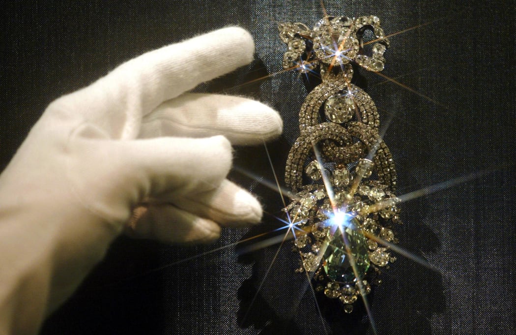 The Dresden Green Diamond is seen in the Watzdorf cabinet of the Green Vault in Dresden.