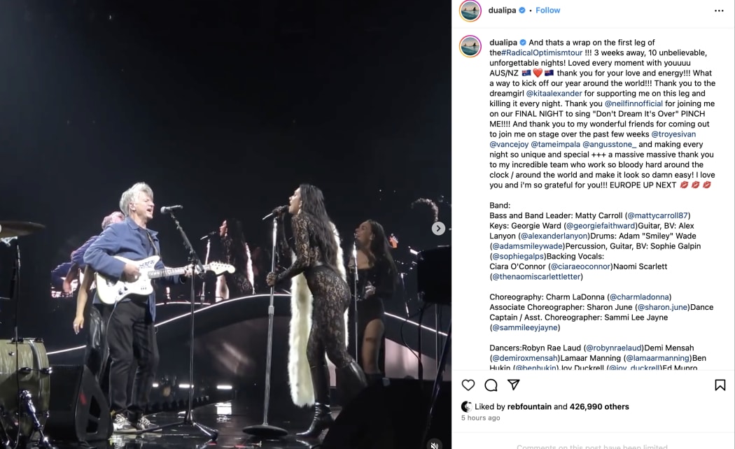 Dua Lipa post on Instagram