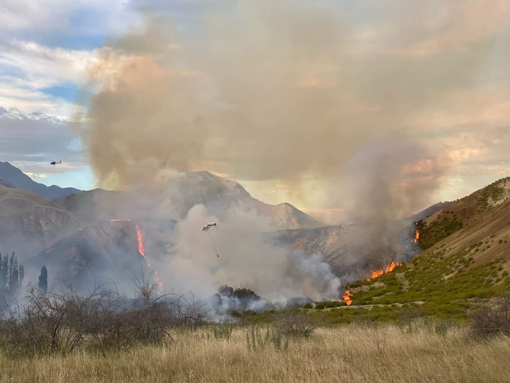A fire in the Ka Whata Tu O Rakihouia Conservation Park in the Clarence Valley near Kaikoura.
