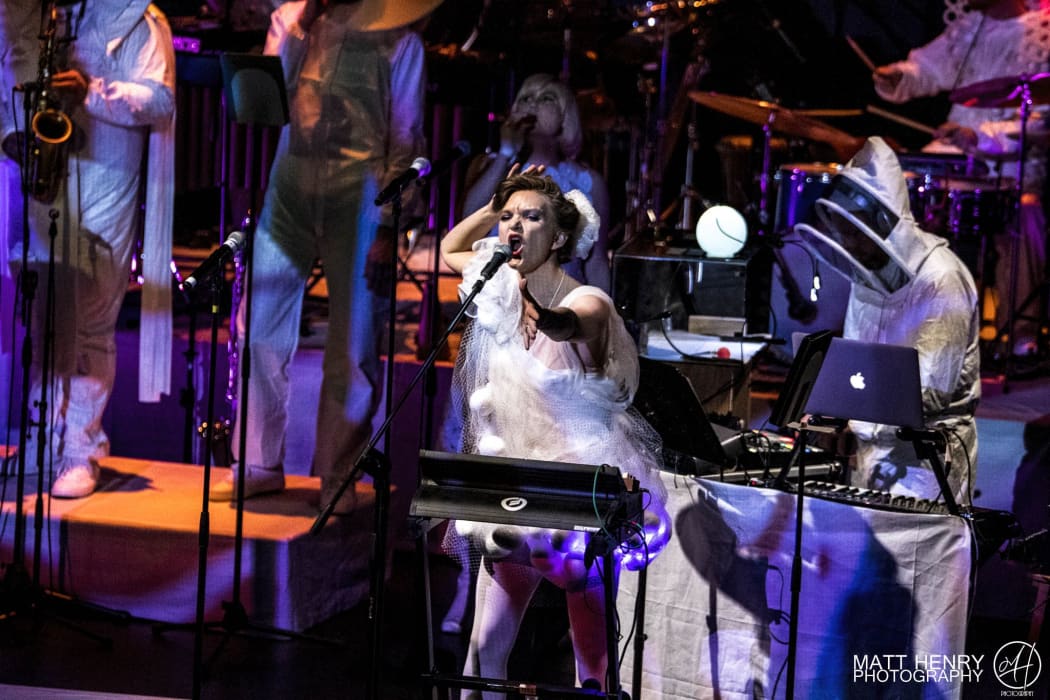 Vocalist Sarah Belkner with electronics wizz Mark Michel