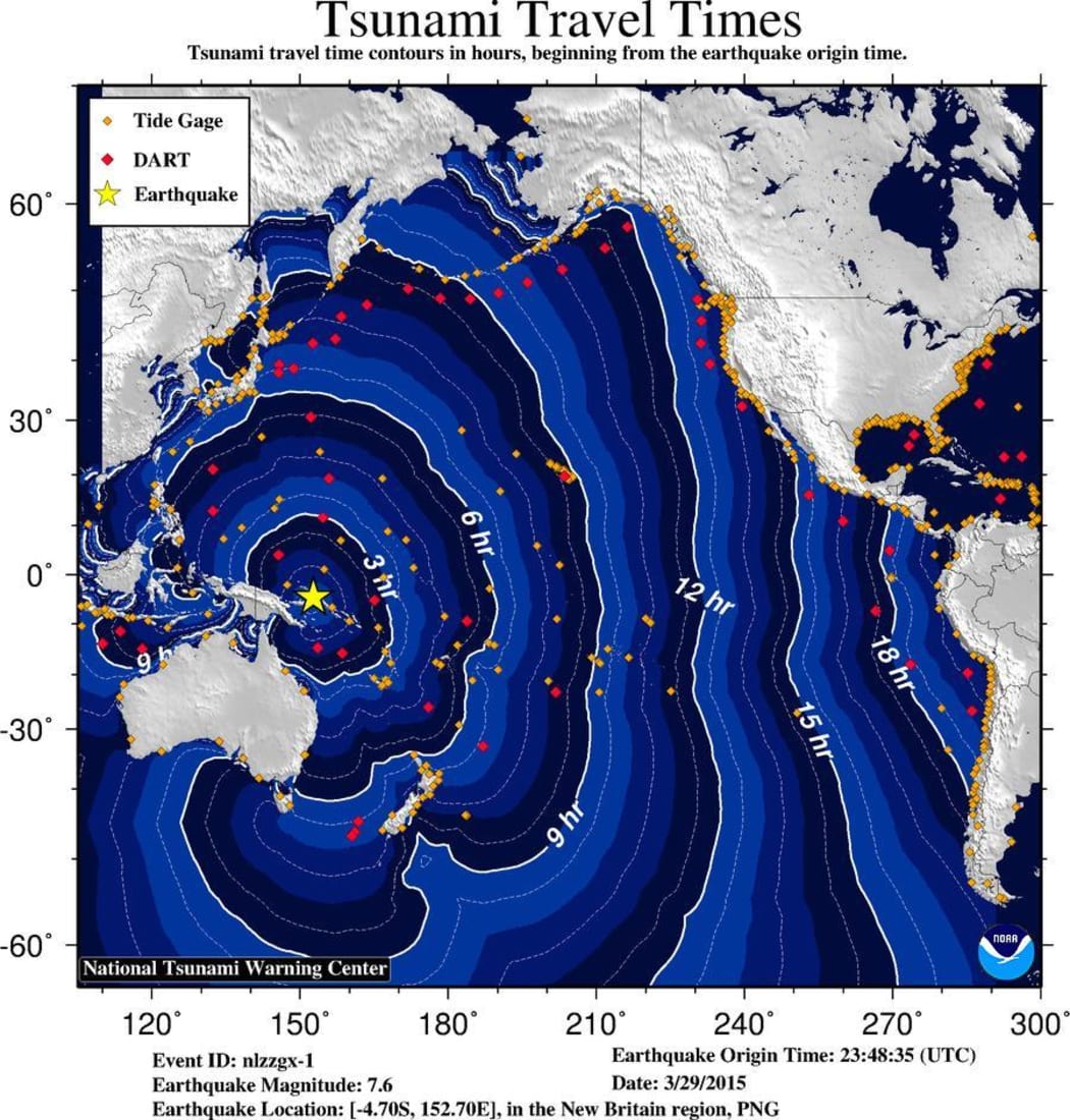 An estimate of possible tsunami travel times for today's earthquake.