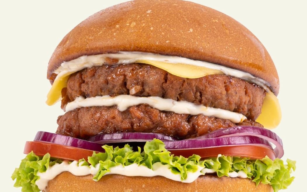 A burger made with a plant-based pattie manufactured by NZ company Plan*t