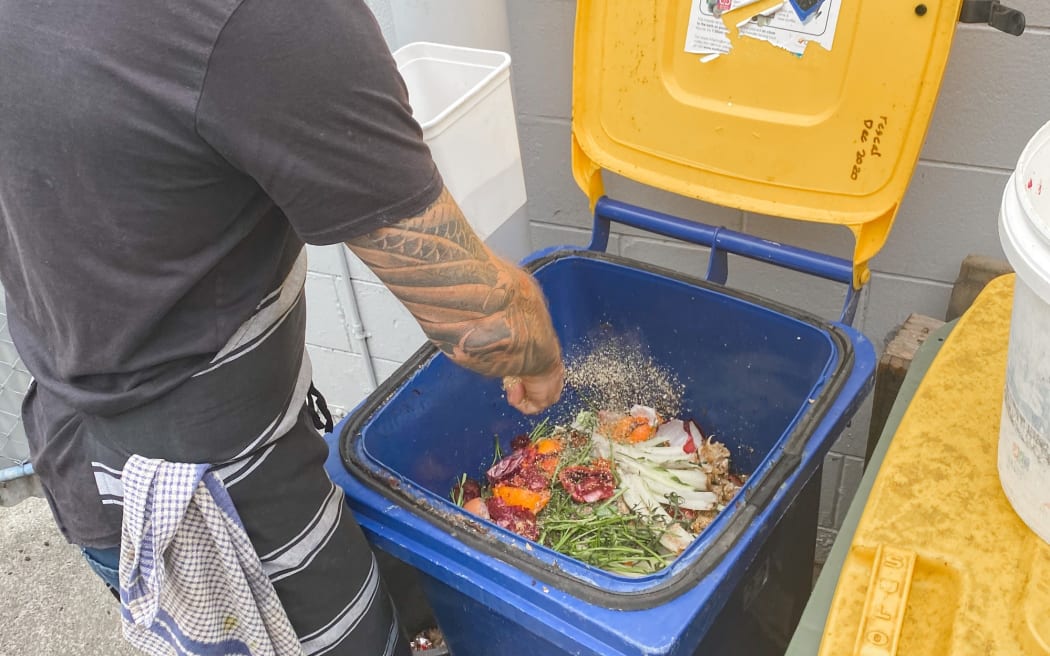 A bokashi bin at Two Spoons, a cafe in Arkles Bay, which has been with the project since it started in 2019.