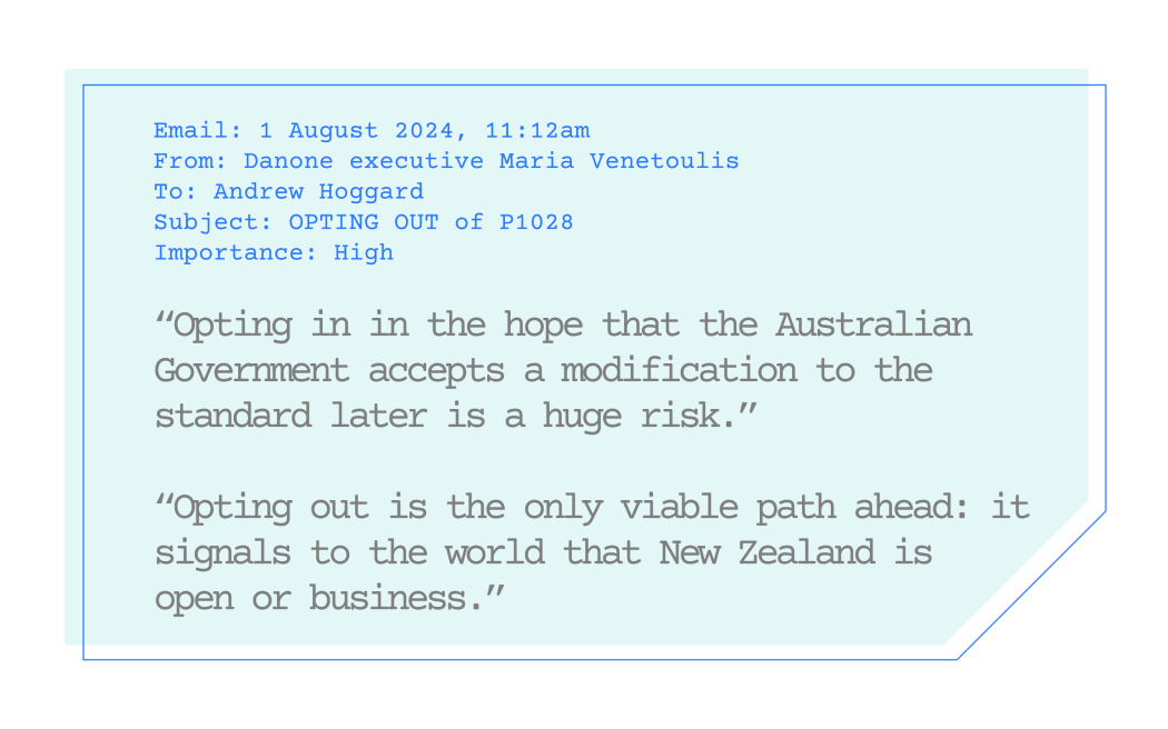 Quote: “Opting in in the hope that the Australian Government accepts a modification to the
standard later is a huge risk.”
“Opting out is the only viable path ahead: it signals to the world that New Zealand is
open or business.”