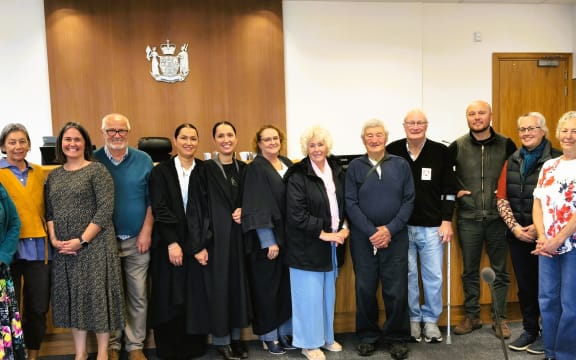 Ruapuke Island whānau at the High Court in April 2025