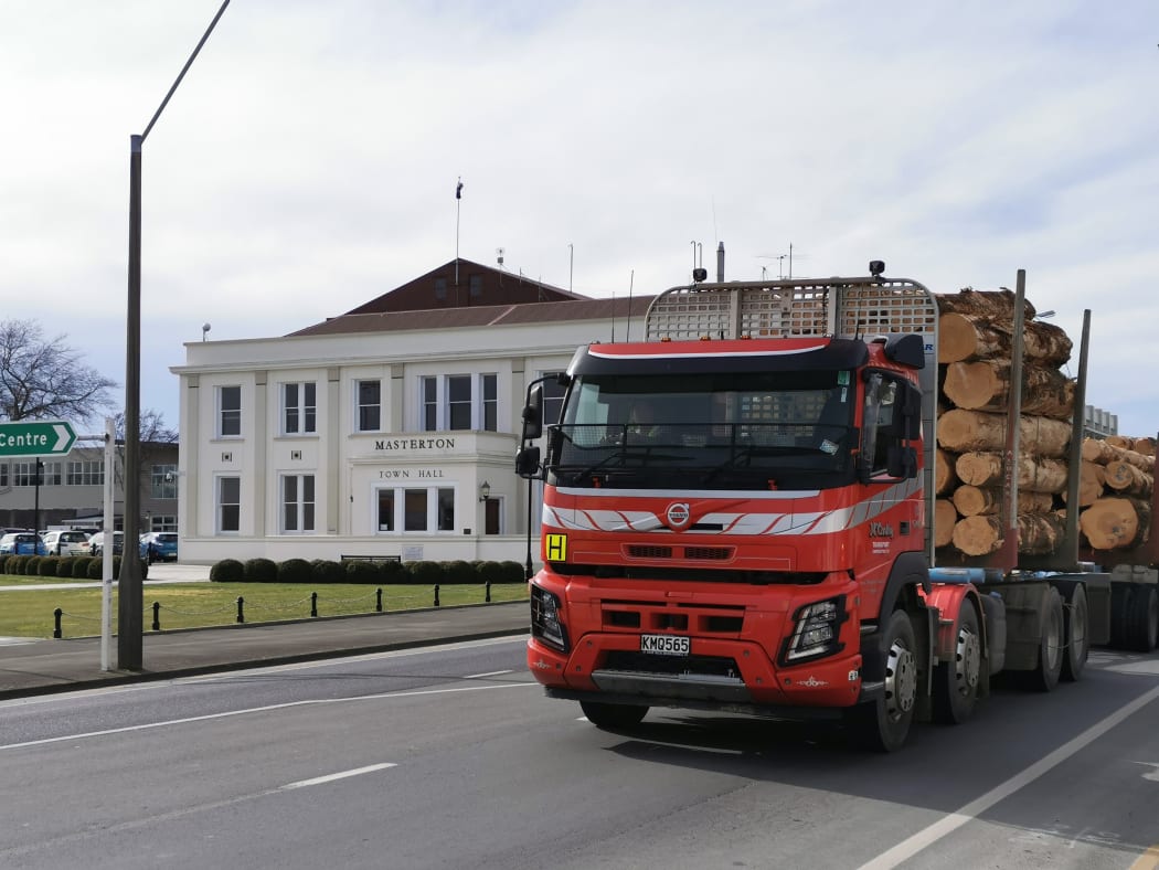 Logging truck passing through Masterton.