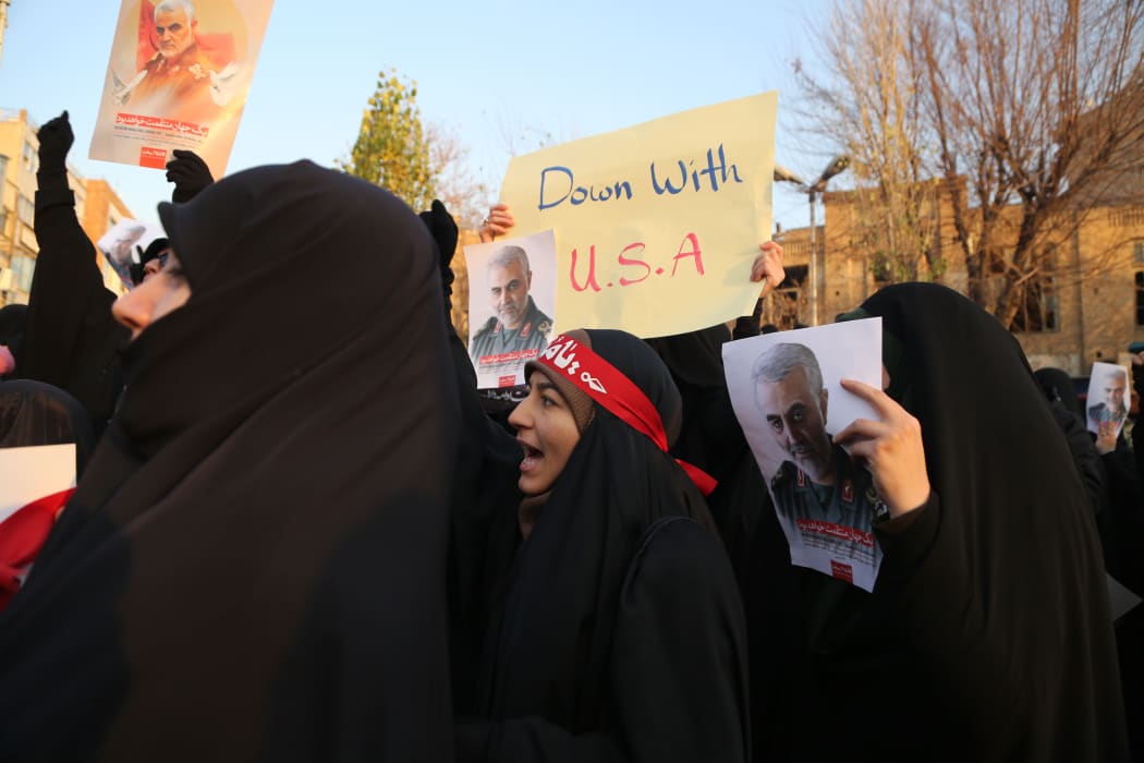 Iranians gather in front of Embassy of the United Kingdom to protest against British Ambassador Rob Macaires attendance to a protest last night at Amirkabir University in Tehran, Iran on January 12, 2020.