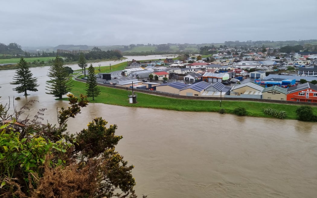 A flooded Waitara River in Taranaki.