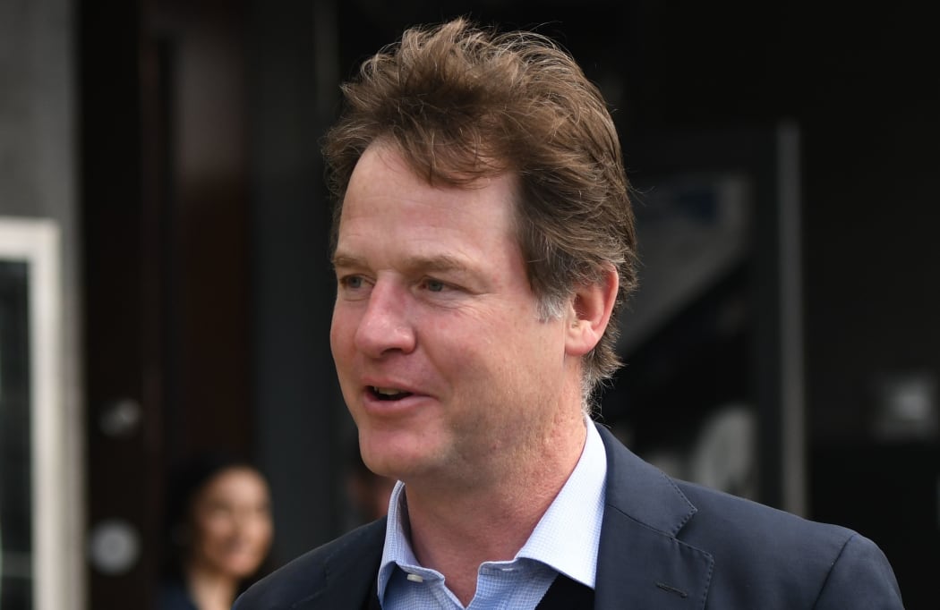 Former UK deputy Prime Minister and Facebook Head of Global Policy and Communication, Sir Nick Clegg, speak to media outside Dublin's Marker Hotel on the day Facebook CEO Mark Zuckerberg visited Dublin.