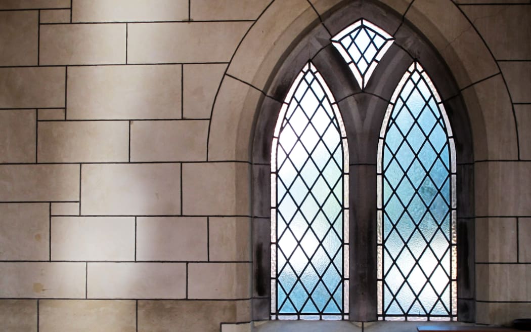 A window with Gothic arch at St Luke's Church, Remuera, Auckland.