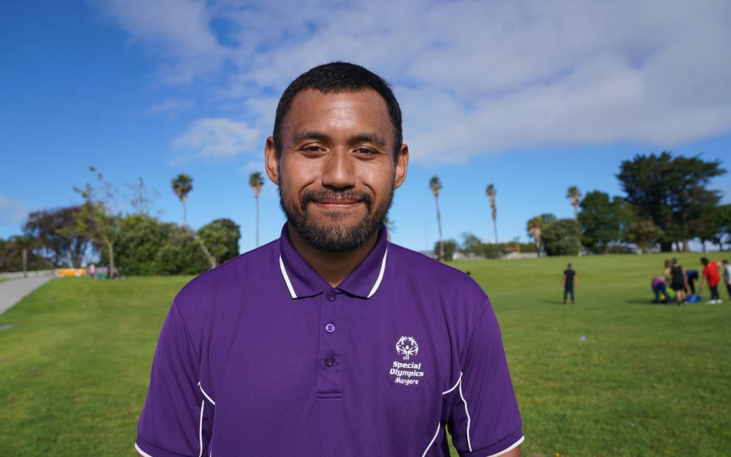 Māngere athletics leader Jared Lutu leads a training session at a local park ahead of the Special Olympics National Summer Games. Photo: Nabeelah Khan