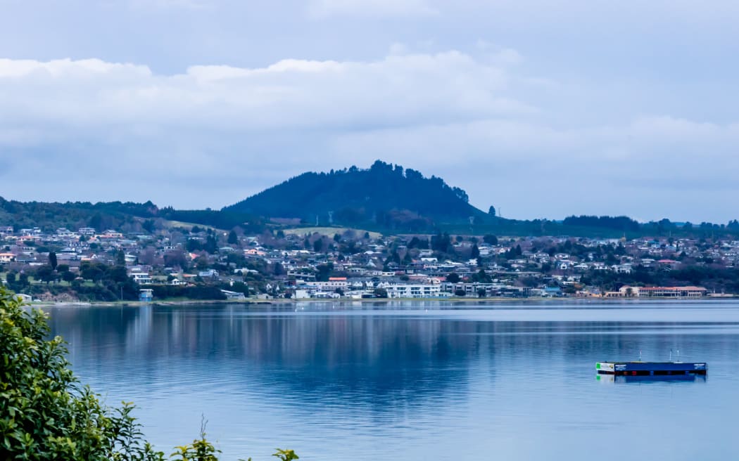 The town of Lake Taupo from the lake, New Zealand