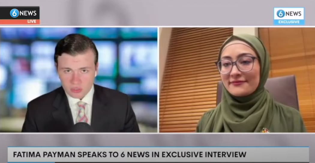 A feed from 6 News Australia's news programme, showing a live interview: a video feed of Leo on the left, with Fatima on the right, Zooming in from her desk.